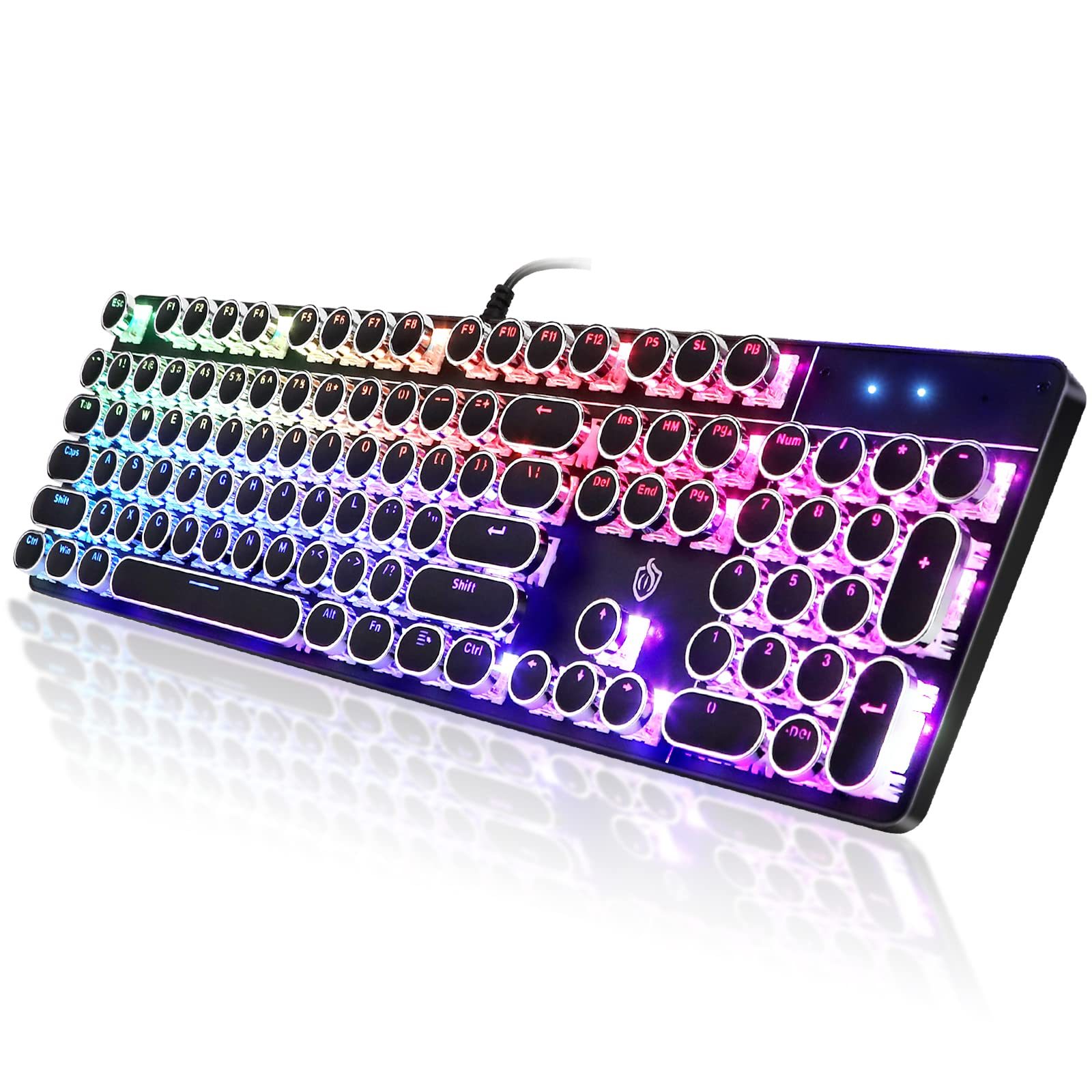 F2088 Retro Typewriter-Style Mechanical Gaming Keyboard, Blue Switches, Round Keycaps